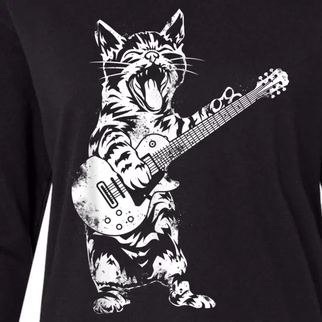 Rock Cat Playing Guitar Funny Guitar Cat Guitarist Womens Cotton Relaxed Long Sleeve T-Shirt