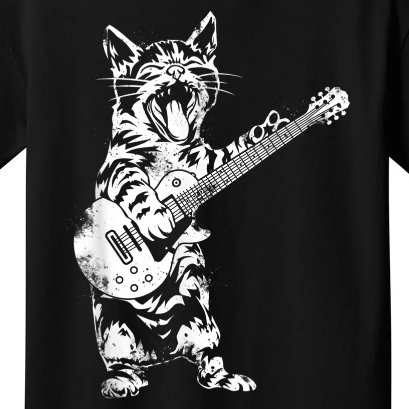 Rock Cat Playing Guitar Funny Guitar Cat Guitarist Kids T-Shirt