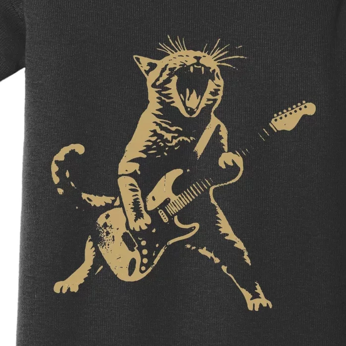 Rock Cat Playing Guitar Funny Guitar Cat Baby Bodysuit