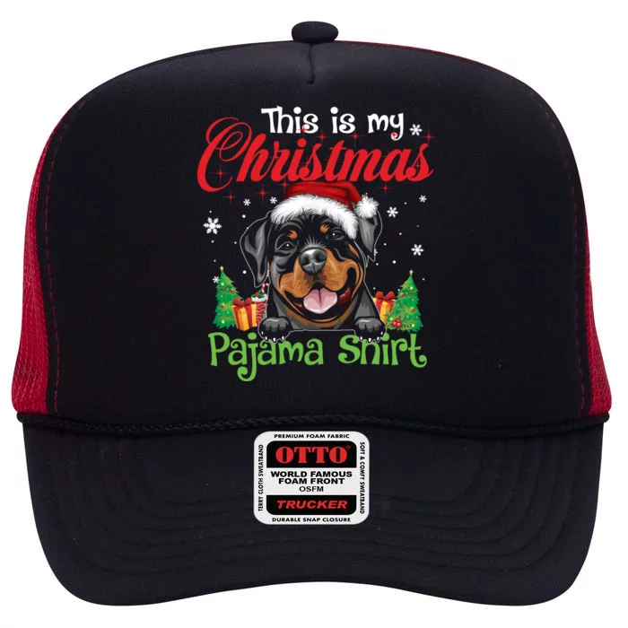 Rottweiler Christmas Pajama Gift Funny Dog Lover Xmas Gift High Crown Mesh Trucker Hat