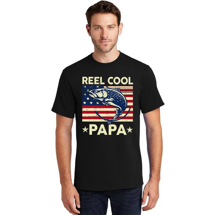 Reel Cool Papa Fathers Day Trout Fishing Gift Dad Grandpa Tall T-Shirt