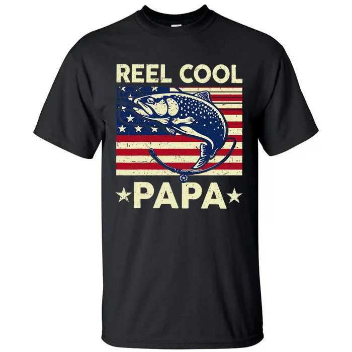 Reel Cool Papa Fathers Day Trout Fishing Gift Dad Grandpa Tall T-Shirt