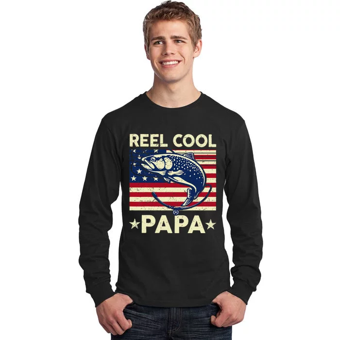 Reel Cool Papa Fathers Day Trout Fishing Gift Dad Grandpa Tall Long Sleeve T-Shirt