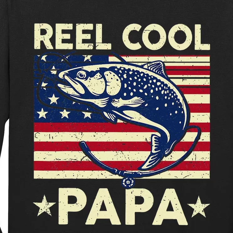 Reel Cool Papa Fathers Day Trout Fishing Gift Dad Grandpa Tall Long Sleeve T-Shirt