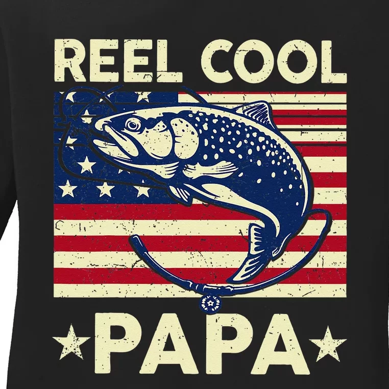 Reel Cool Papa Fathers Day Trout Fishing Gift Dad Grandpa Ladies Long Sleeve Shirt