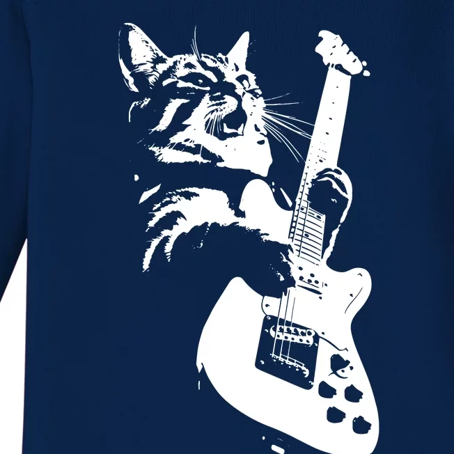 Rock Cat Playing Guitar Funny Guitar Cat Baby Long Sleeve Bodysuit