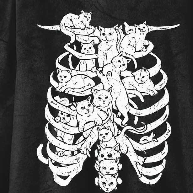 Ribcage Cats Pastel Goth Alt Clothes Aesthetic Egirl Hooded Wearable Blanket