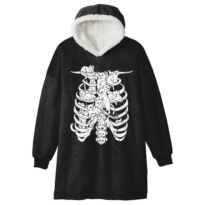 Ribcage Cats Pastel Goth Alt Clothes Aesthetic Egirl Hooded Wearable Blanket