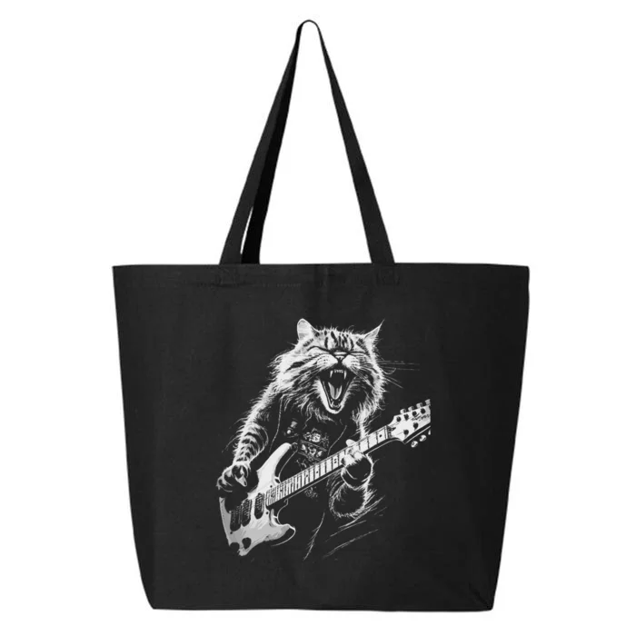 Rock Cat Playing Guitar Woman Funny Guitar Cat 25L Jumbo Tote