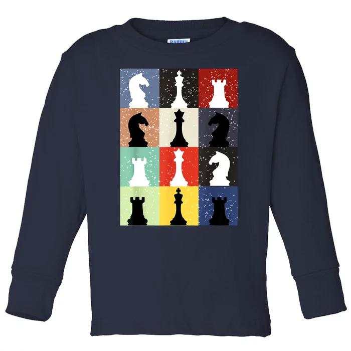 Retro Chess Player Shirt Gift Vintage Chess Pieces Toddler Long Sleeve Shirt