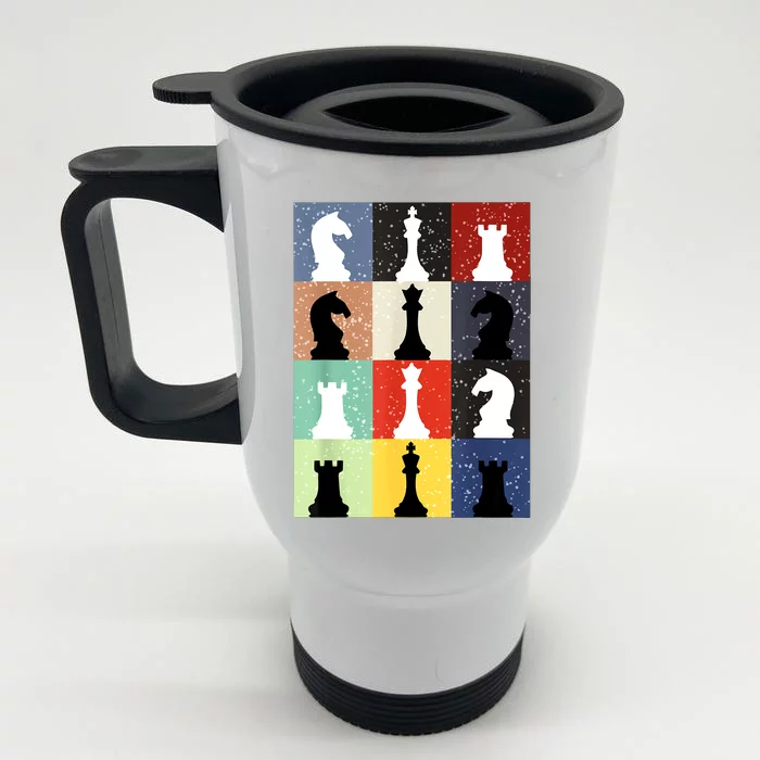 Retro Chess Player Shirt Gift Vintage Chess Pieces Front & Back Stainless Steel Travel Mug