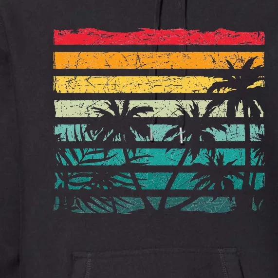 Retro Coconut Palm Trees Beach Exotic Tropical Summer Premium Hoodie