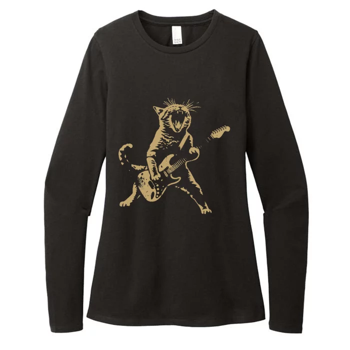 Rock Cat Playing Guitar Cat Womens CVC Long Sleeve Shirt