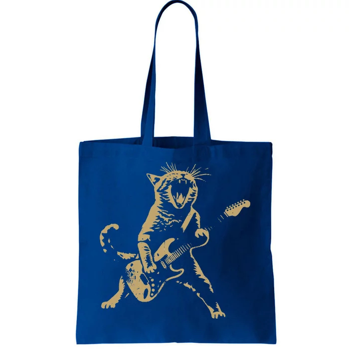 Rock Cat Playing Guitar Cat Tote Bag