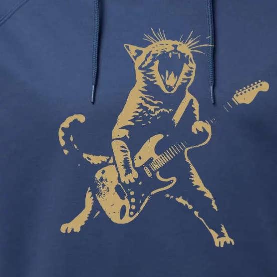 Rock Cat Playing Guitar Cat Performance Fleece Hoodie