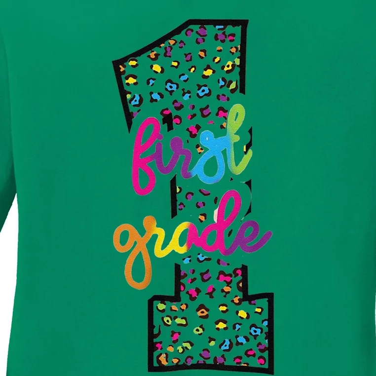 Rainbow Cheetah Print First Grade Ladies Long Sleeve Shirt