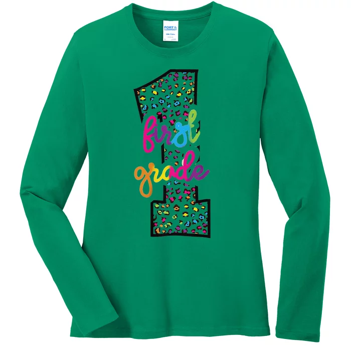 Rainbow Cheetah Print First Grade Ladies Long Sleeve Shirt