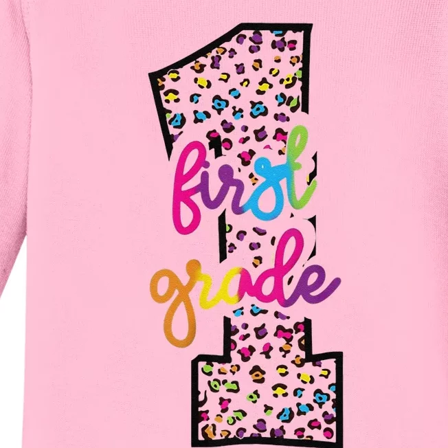 Rainbow Cheetah Print First Grade Baby Long Sleeve Bodysuit