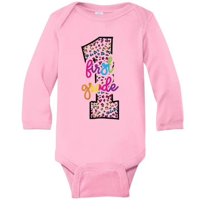 Rainbow Cheetah Print First Grade Baby Long Sleeve Bodysuit