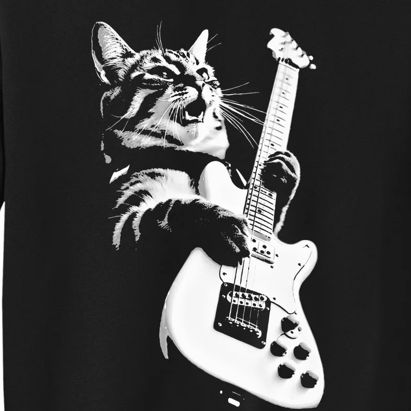 Rock Cat Playing Guitar  Funny Guitar Cat Sweatshirt