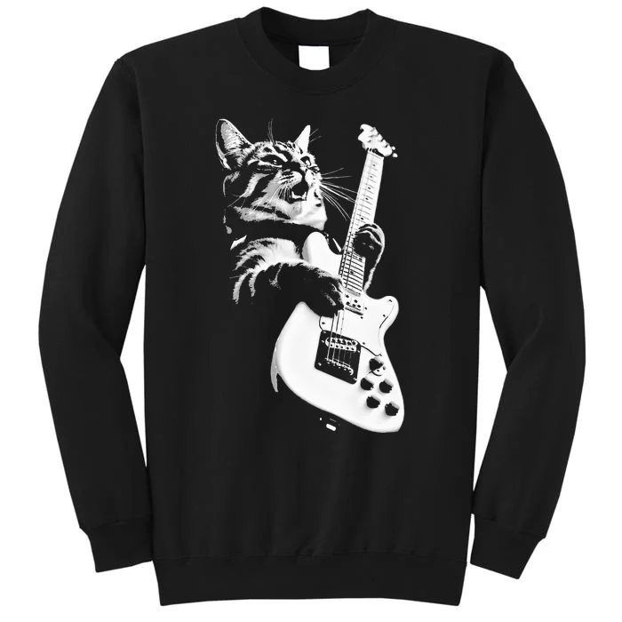 Rock Cat Playing Guitar  Funny Guitar Cat Sweatshirt