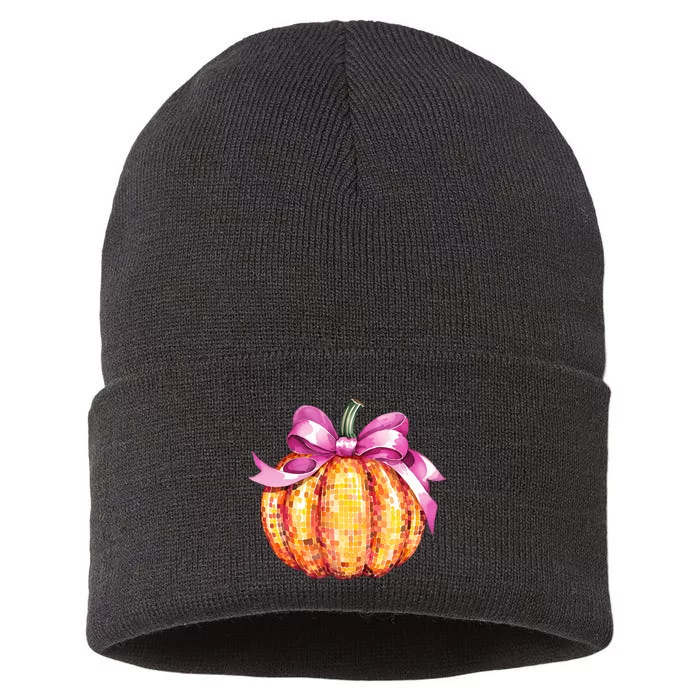 Retro Coquette Pumpkin P.Ink Bow Fall Thanksgiving Women Girl Sustainable Knit Beanie