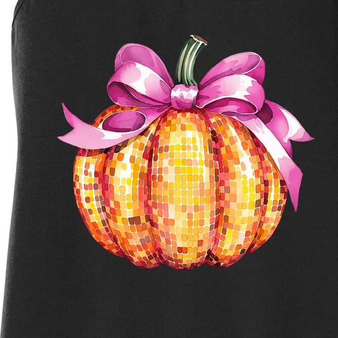 Retro Coquette Pumpkin P.Ink Bow Fall Thanksgiving Women Girl Women's Racerback Tank