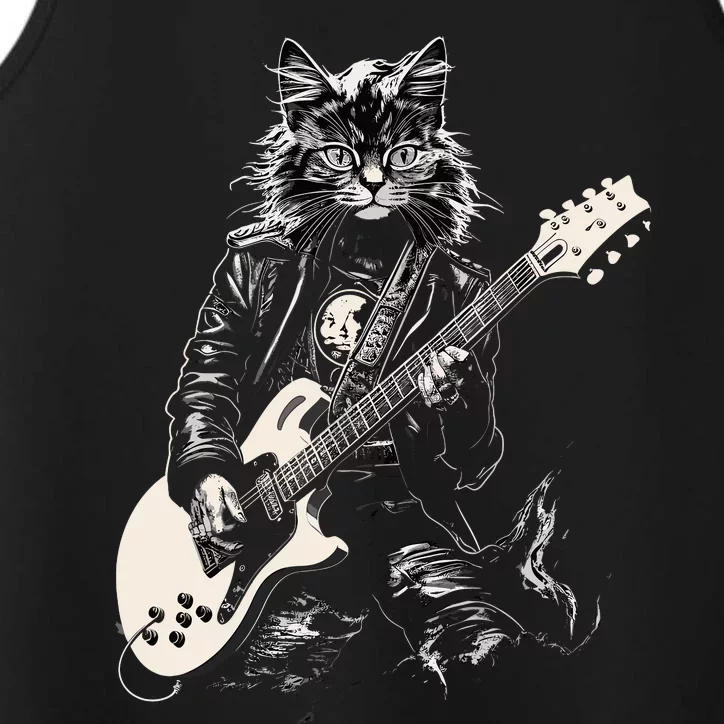 Rock Cat Playing Guitar Cat Funny Guitar Cat Kitty Performance Tank