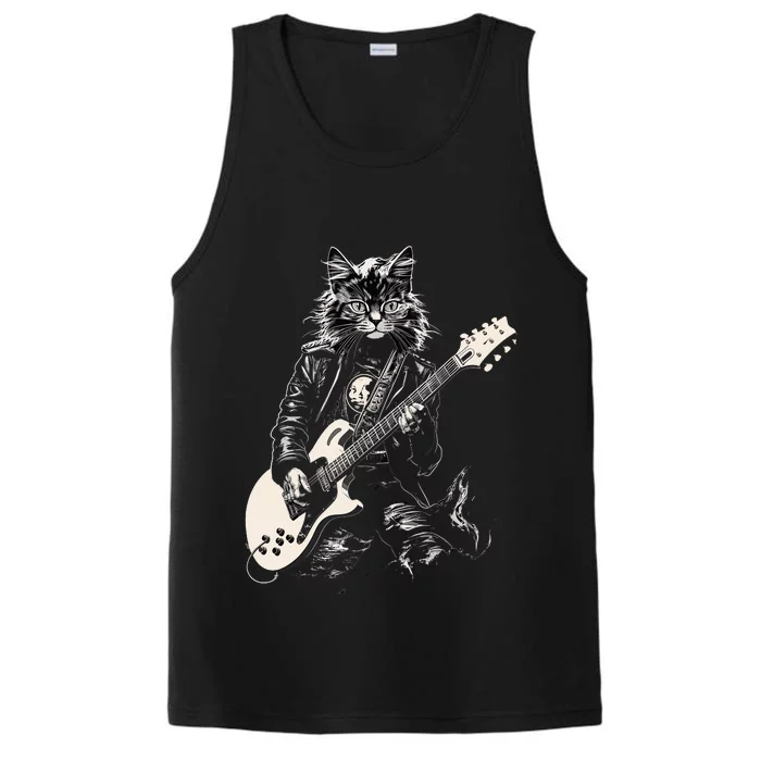 Rock Cat Playing Guitar Cat Funny Guitar Cat Kitty Performance Tank