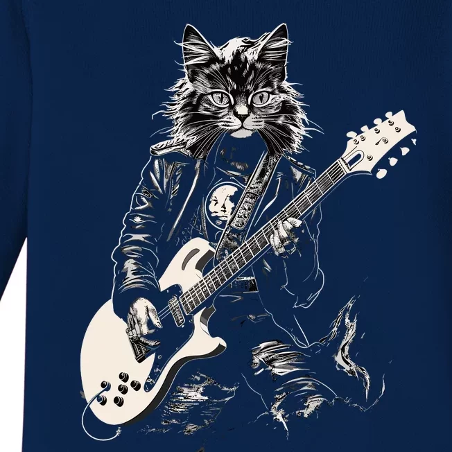 Rock Cat Playing Guitar Cat Funny Guitar Cat Kitty Baby Long Sleeve Bodysuit