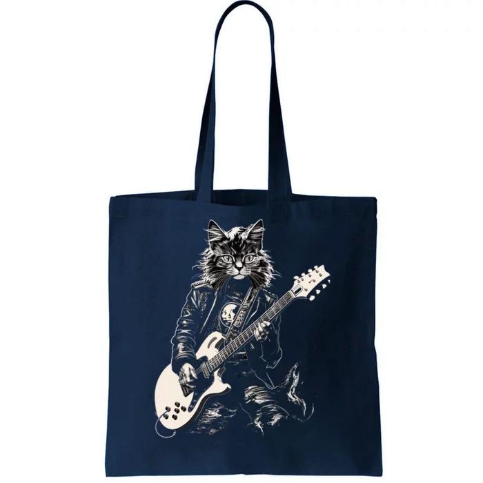 Rock Cat Playing Guitar Cat Funny Guitar Cat Kitty Tote Bag