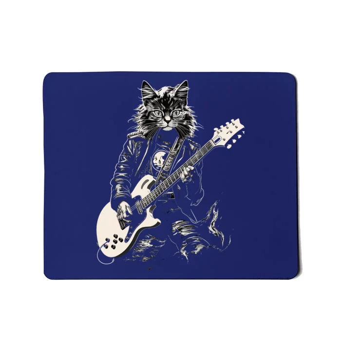 Rock Cat Playing Guitar Cat Funny Guitar Cat Kitty Mousepad