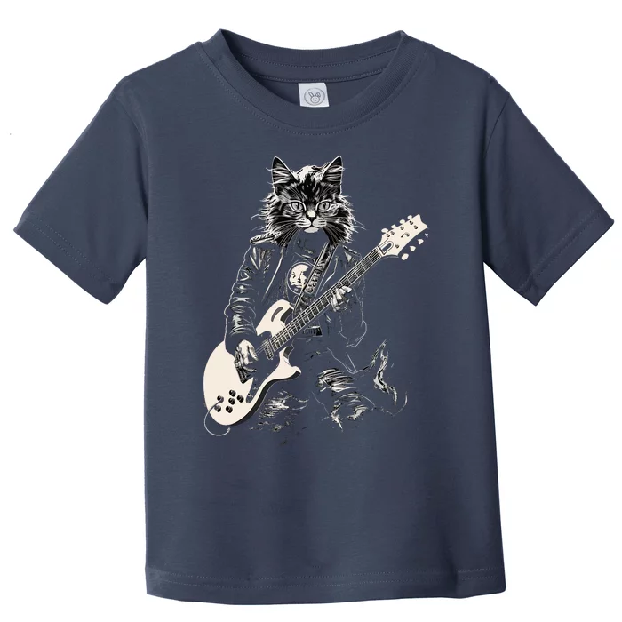 Rock Cat Playing Guitar Cat Funny Guitar Cat Kitty Toddler T-Shirt