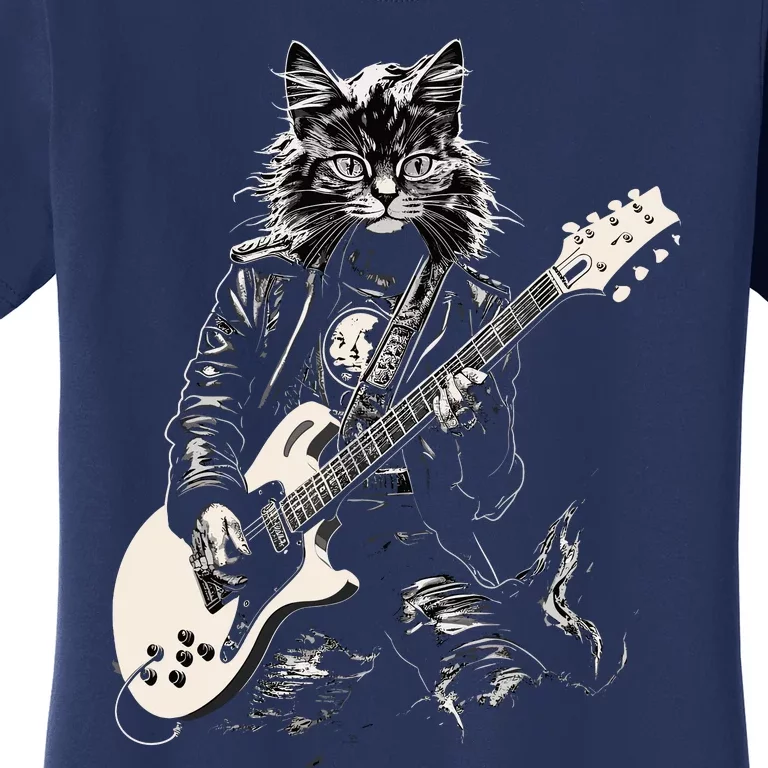 Rock Cat Playing Guitar Cat Funny Guitar Cat Kitty Women's T-Shirt