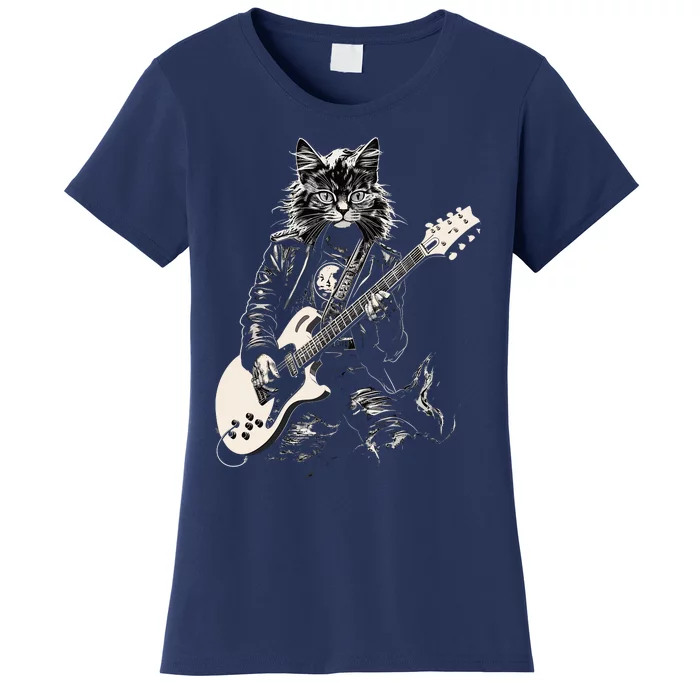 Rock Cat Playing Guitar Cat Funny Guitar Cat Kitty Women's T-Shirt