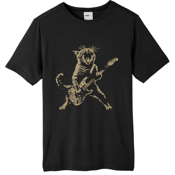 Rock Cat Playing Guitar Funny Guitar Cat ChromaSoft Performance T-Shirt