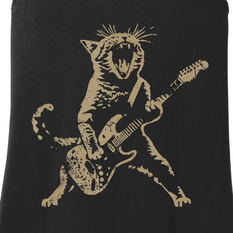 Rock Cat Playing Guitar Funny Guitar Cat Ladies Essential Tank