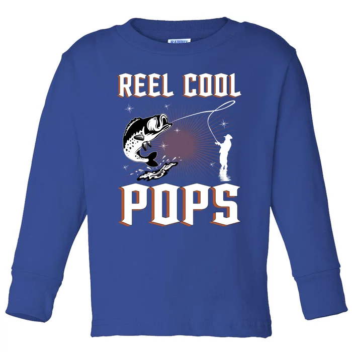 Reel Cool Pops Funny Fishing Grandpa Dad Joke Cool Fisher Funny Gift Toddler Long Sleeve Shirt