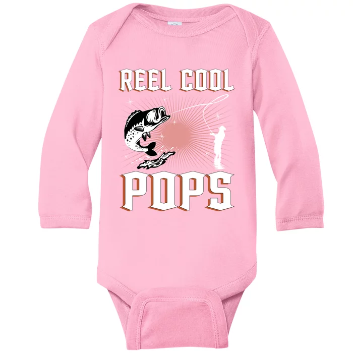 Reel Cool Pops Funny Fishing Grandpa Dad Joke Cool Fisher Funny Gift Baby Long Sleeve Bodysuit