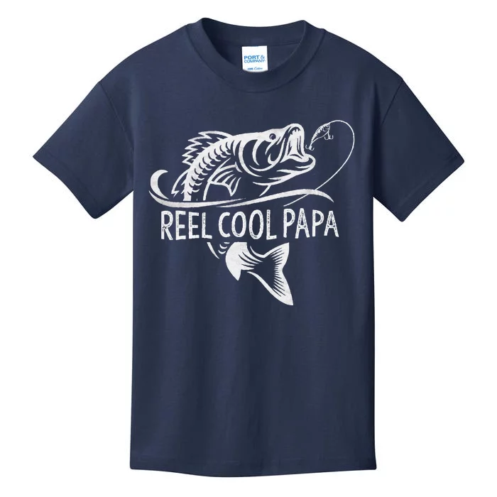 Reel Cool Papa Fishing Dad Gifts Fathers Day Fisherman Fish Kids T-Shirt