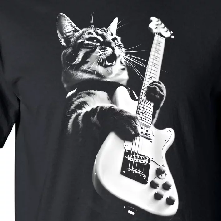 Rock Cat Playing Guitar Funny Guitar Cat Guitarist Tall T-Shirt