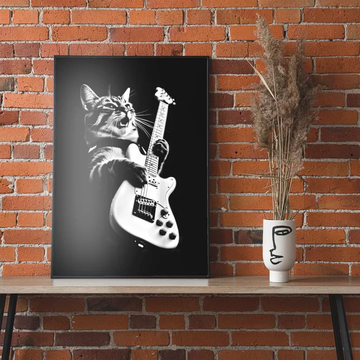 Rock Cat Playing Guitar Funny Guitar Cat Guitarist Poster