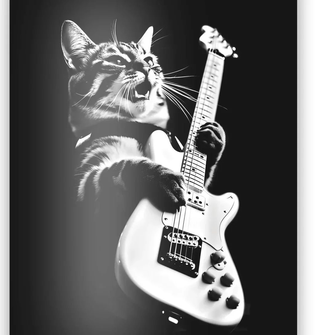 Rock Cat Playing Guitar Funny Guitar Cat Guitarist Poster