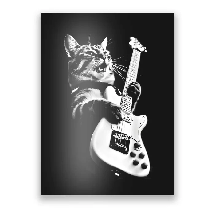 Rock Cat Playing Guitar Funny Guitar Cat Guitarist Poster