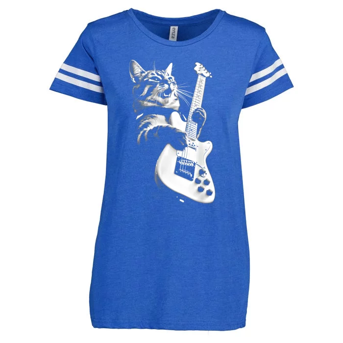 Rock Cat Playing Guitar Funny Guitar Cat Guitarist Enza Ladies Jersey Football T-Shirt