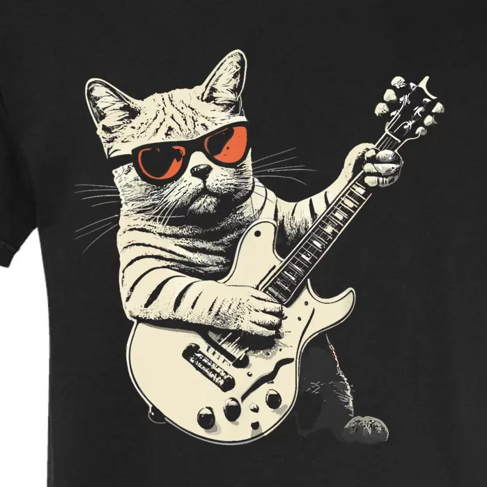 Rock Cat Playing Guitar Rock Kitty Funny Guitar Cat Garment-Dyed Heavyweight T-Shirt