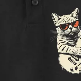 Rock Cat Playing Guitar Rock Kitty Funny Guitar Cat Dry Zone Grid Performance Polo