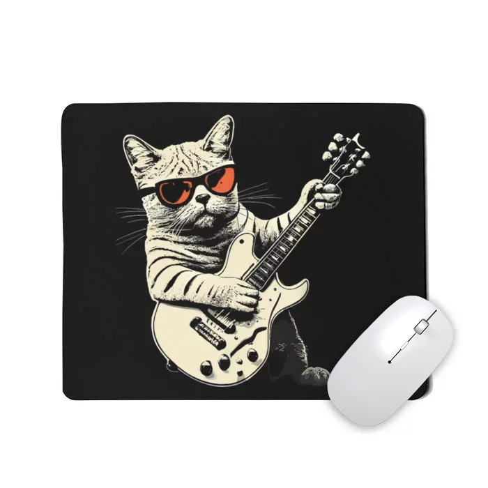 Rock Cat Playing Guitar Rock Kitty Funny Guitar Cat Mousepad