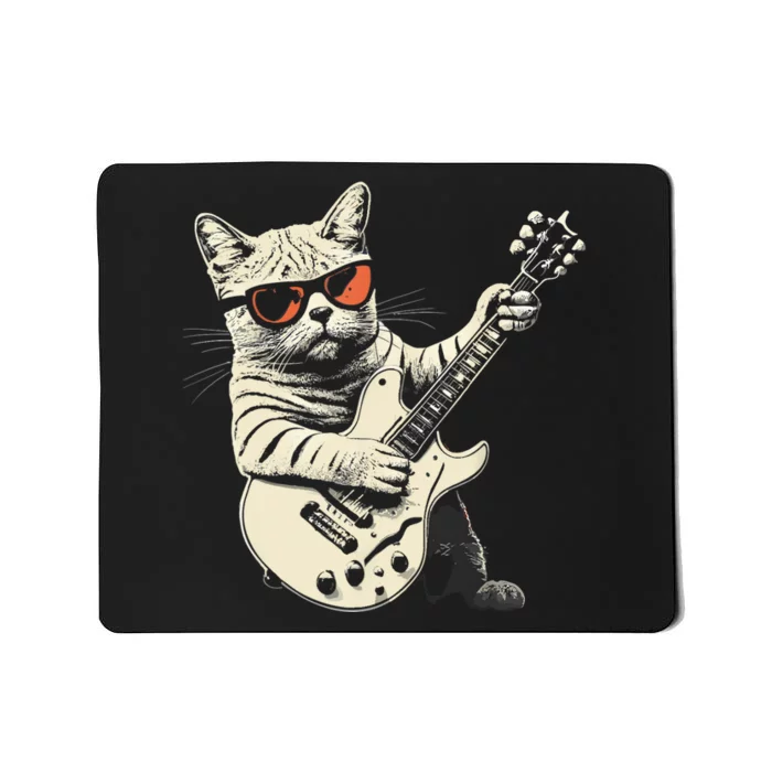 Rock Cat Playing Guitar Rock Kitty Funny Guitar Cat Mousepad