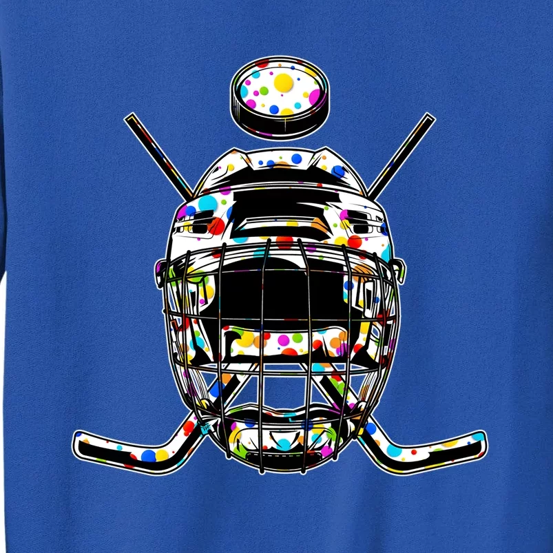 Retro Colorful Polka Dots Hockey Helmet And Puck Happy Dot Day Gift Tall Sweatshirt